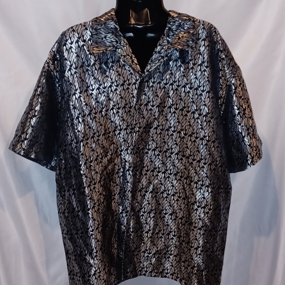 Vtg Street Culture Black & Silver Flame All Over Print L